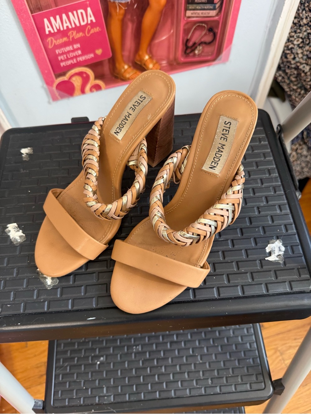 Steve Madden Tan Braided-Strap Block Heel Sandals